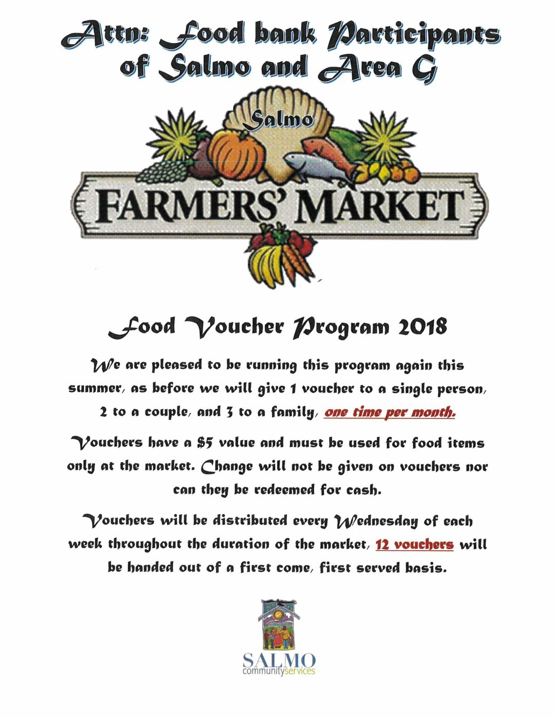Food Bank Farmer's Market Voucher Program Salmo Community Resource